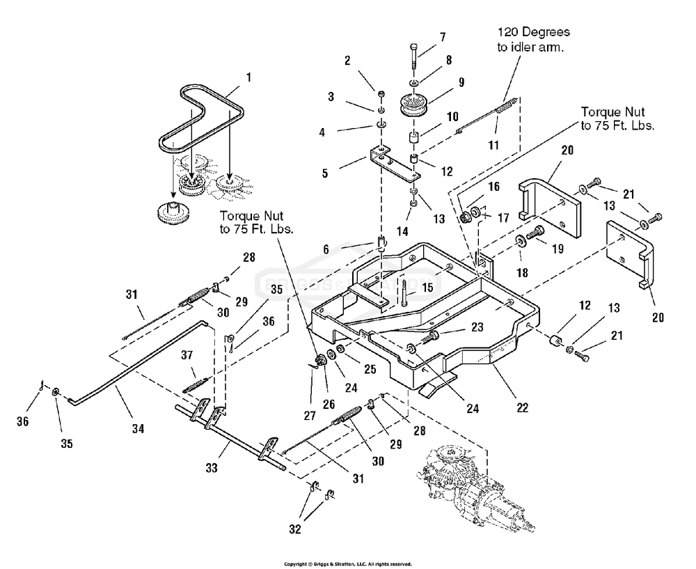 Carrier Group Diagram and Parts List for 2277700-107277700-ZT7000 2004 Briggs and Stratton Lawn Tractor